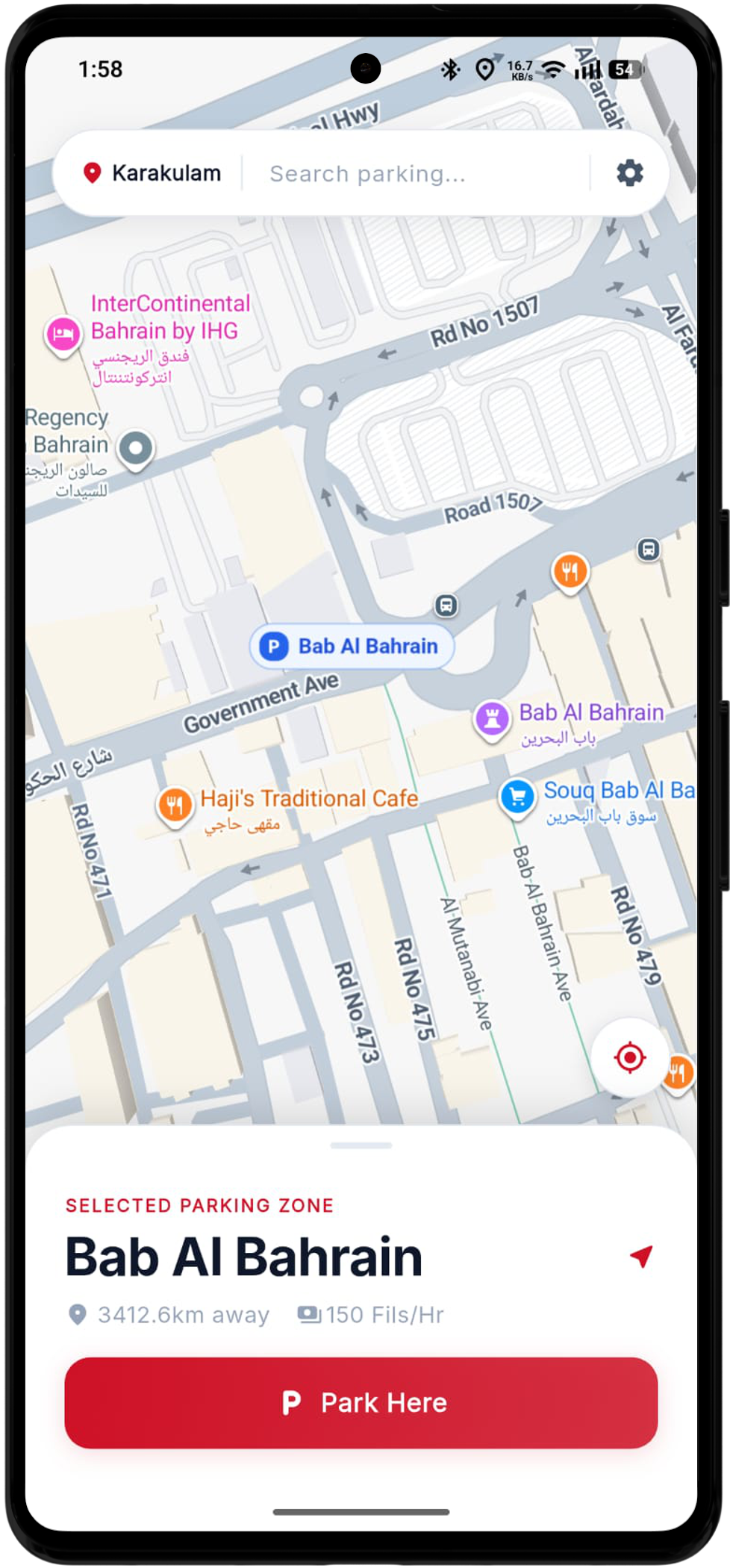 Parkin365 app showing parking zone selection and live map